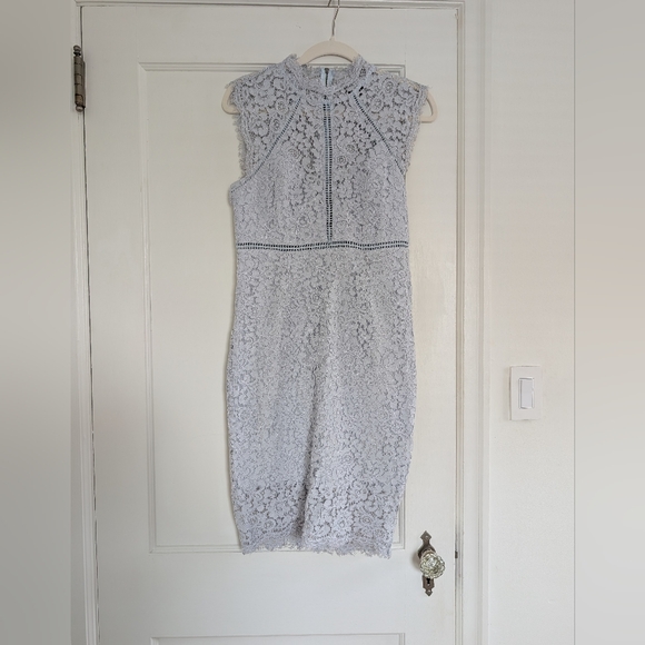 Bardot Dresses & Skirts - Women's Bridgerton-Inspired Bardot Light Blue Lace Midi Dress